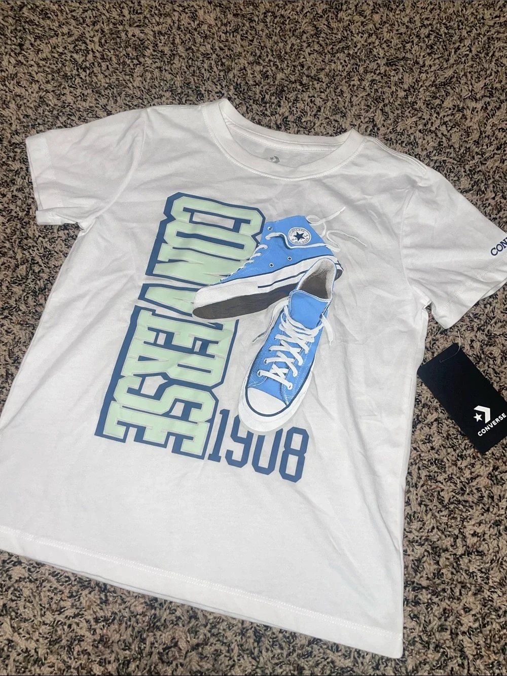 Converse White Tee with Blue Sneaker Graphic Girls Size M (10-11) | NWT